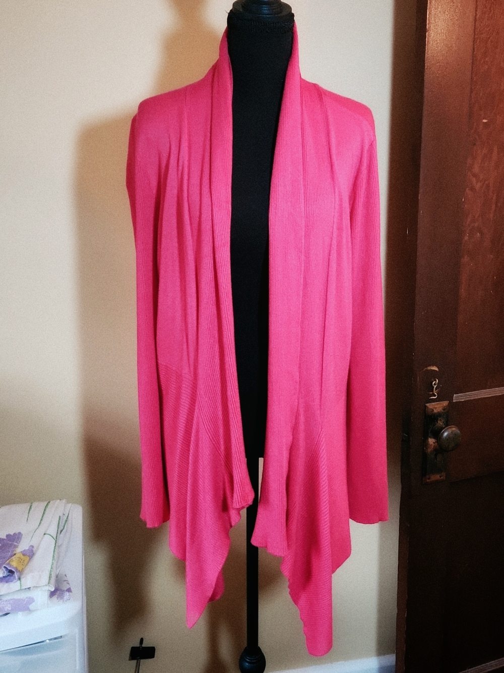 White House Black Market Hot Pink Open Front Draped Cardigan